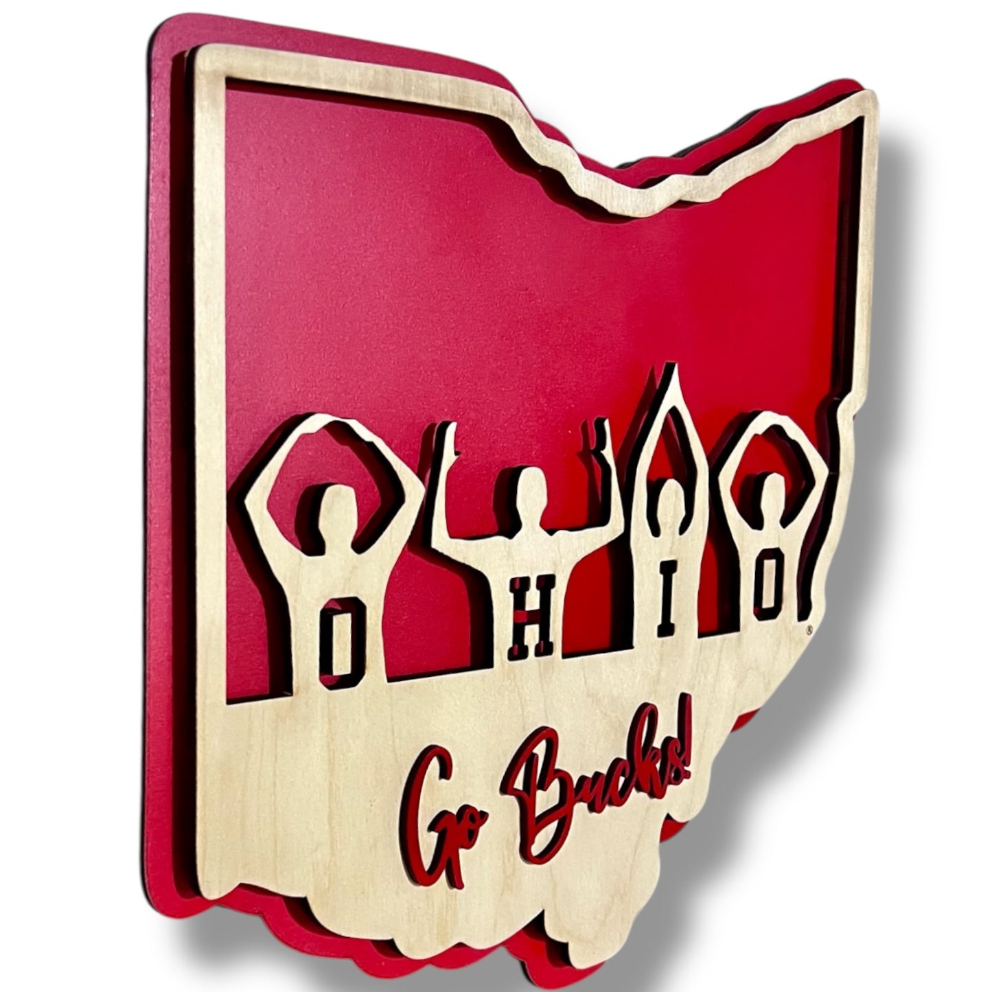 Ohio State O-H-I-O people layered sign with Go Bucks!