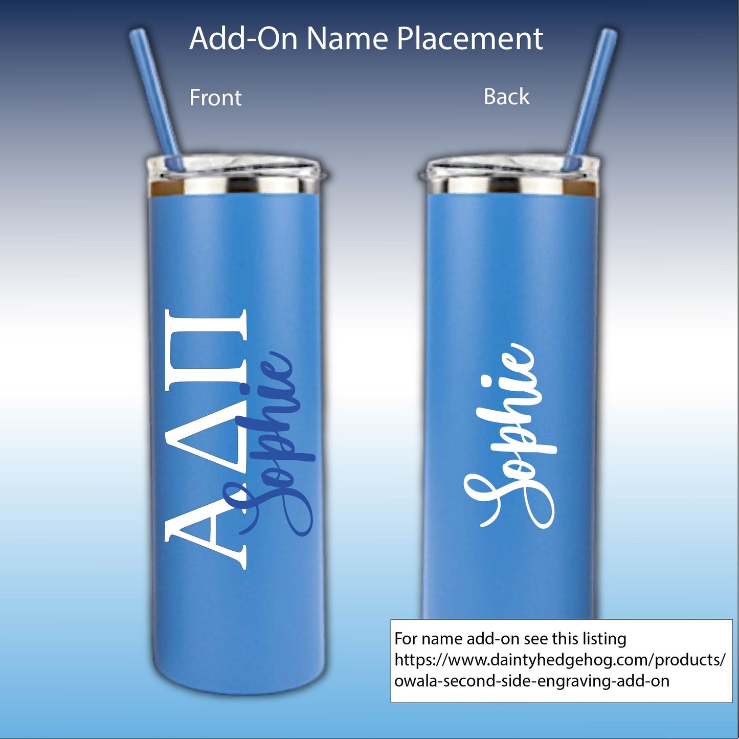 Alpha Delta Pi Skinny Tumbler | UV Printed ADPi Cup | Greek Letters or Script
