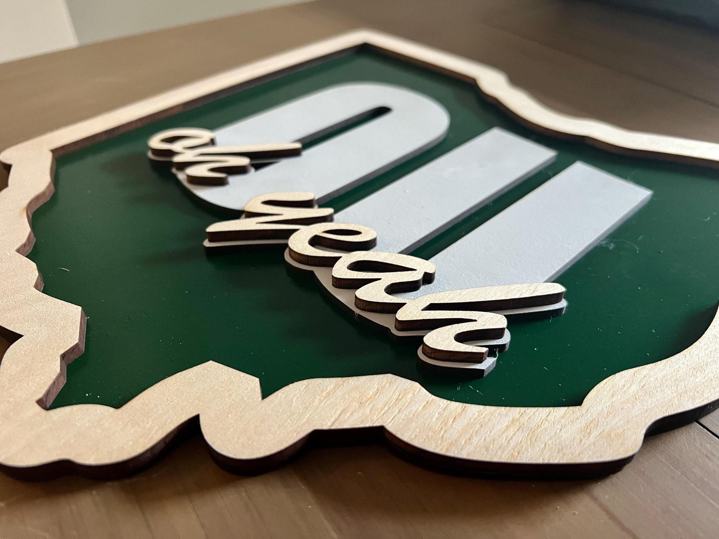 Layered ohio shaped sign with OU Oh Yeah