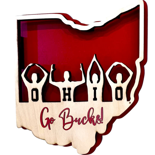 Ohio State O-H-I-O people layered sign with Go Bucks!