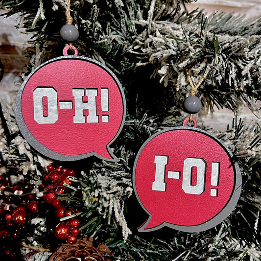 Ohio State "O-H!"  "I-O!" 3-Layer Word Bubble Ornament Set