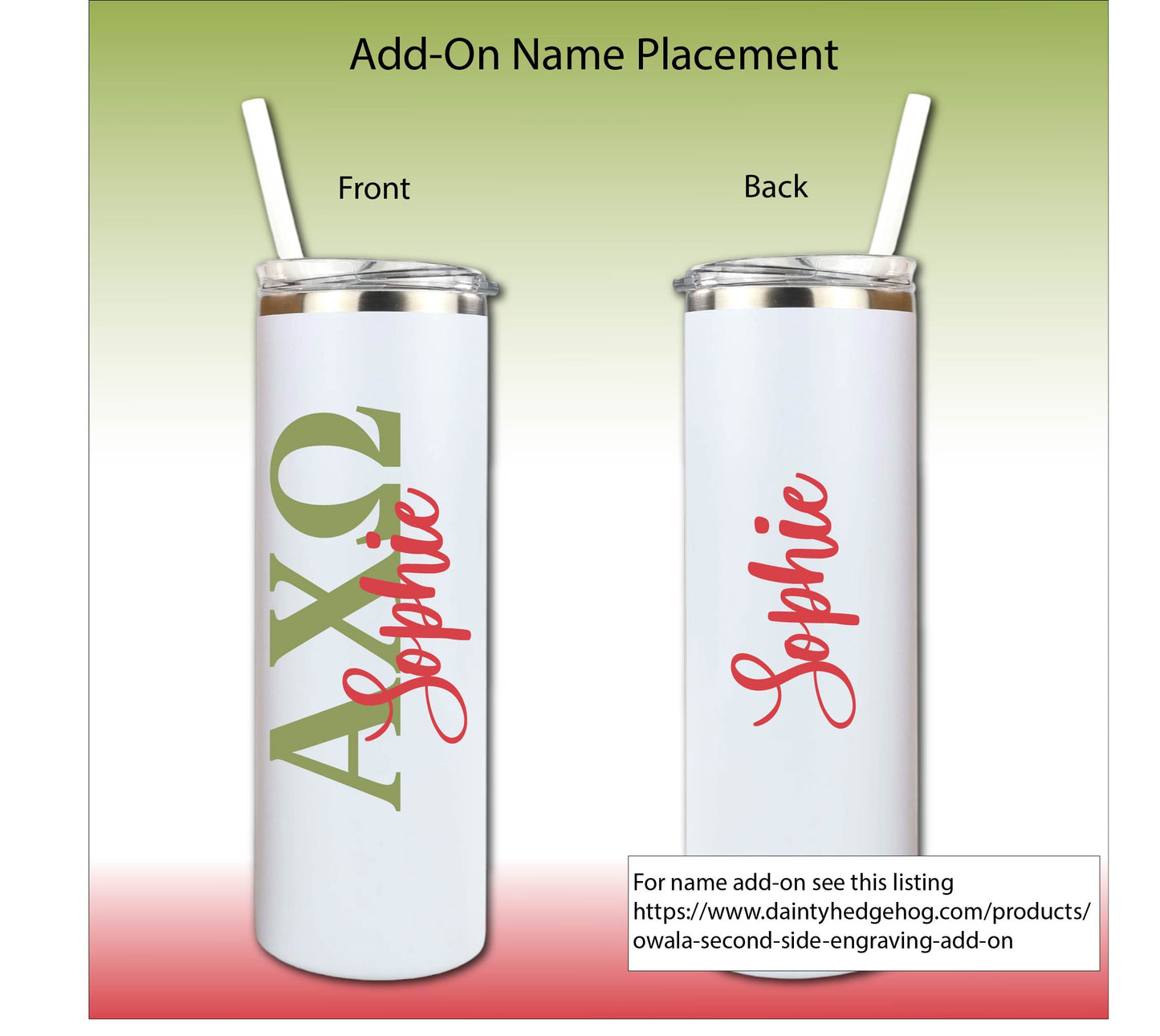 Alpha Chi Omega Skinny Tumbler | UV Printed AXO Cup | Greek Letters or Script