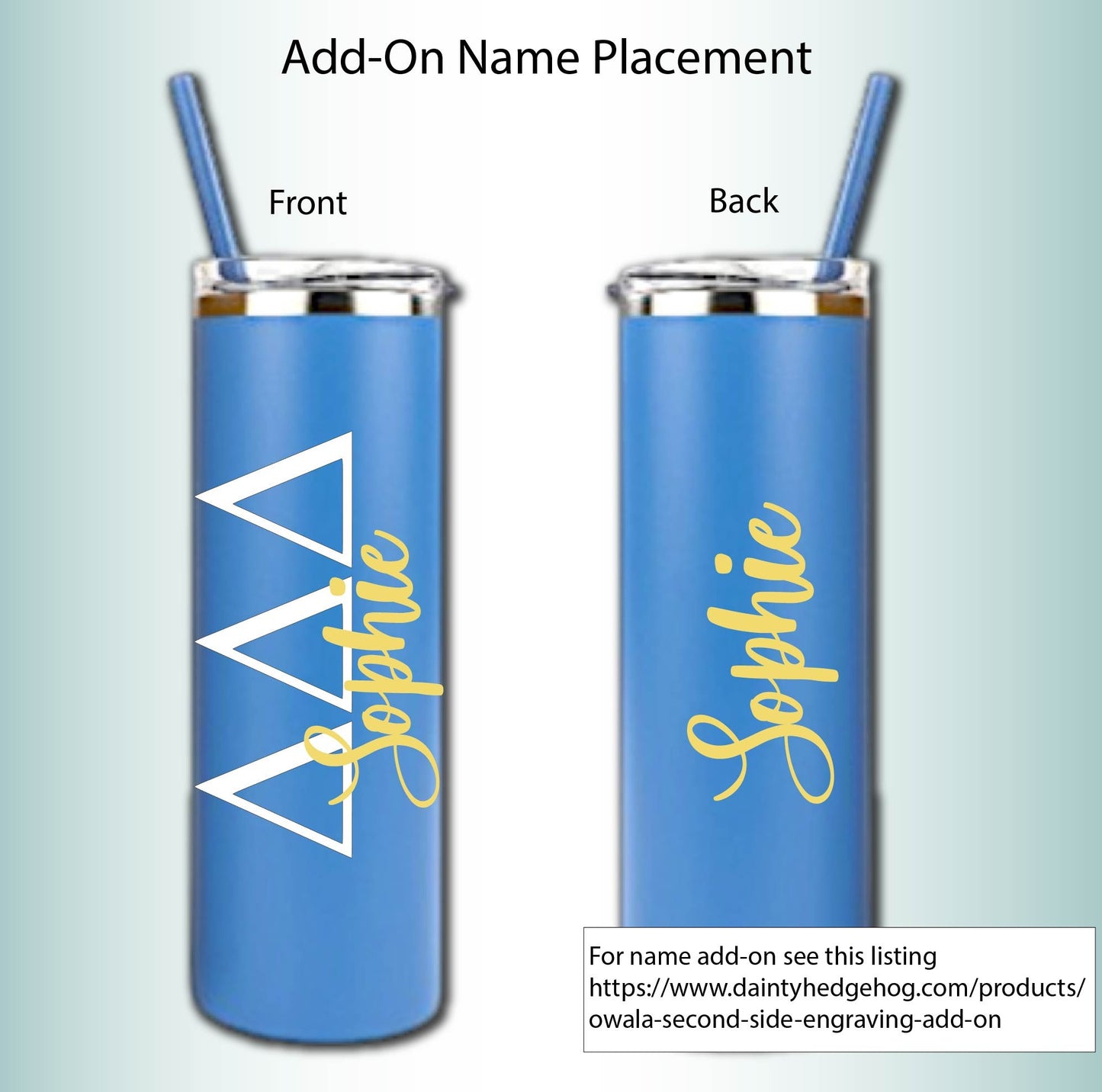 Delta Delta Delta Skinny Tumbler | UV Printed Tri Delta Cup | Greek Letters or Script