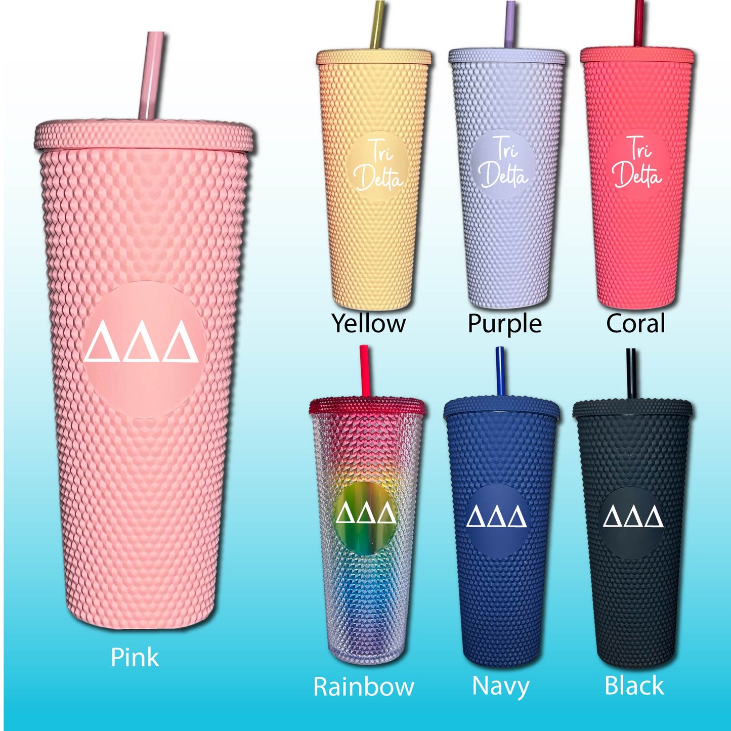 Tri Delta Star Studded Tumbler Greek Letters or Name White UV Printed Sorority Cup