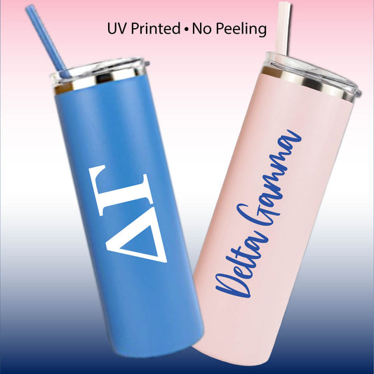 Delta Gamma Skinny Tumbler | UV Printed DG Cup | Greek Letters or Script