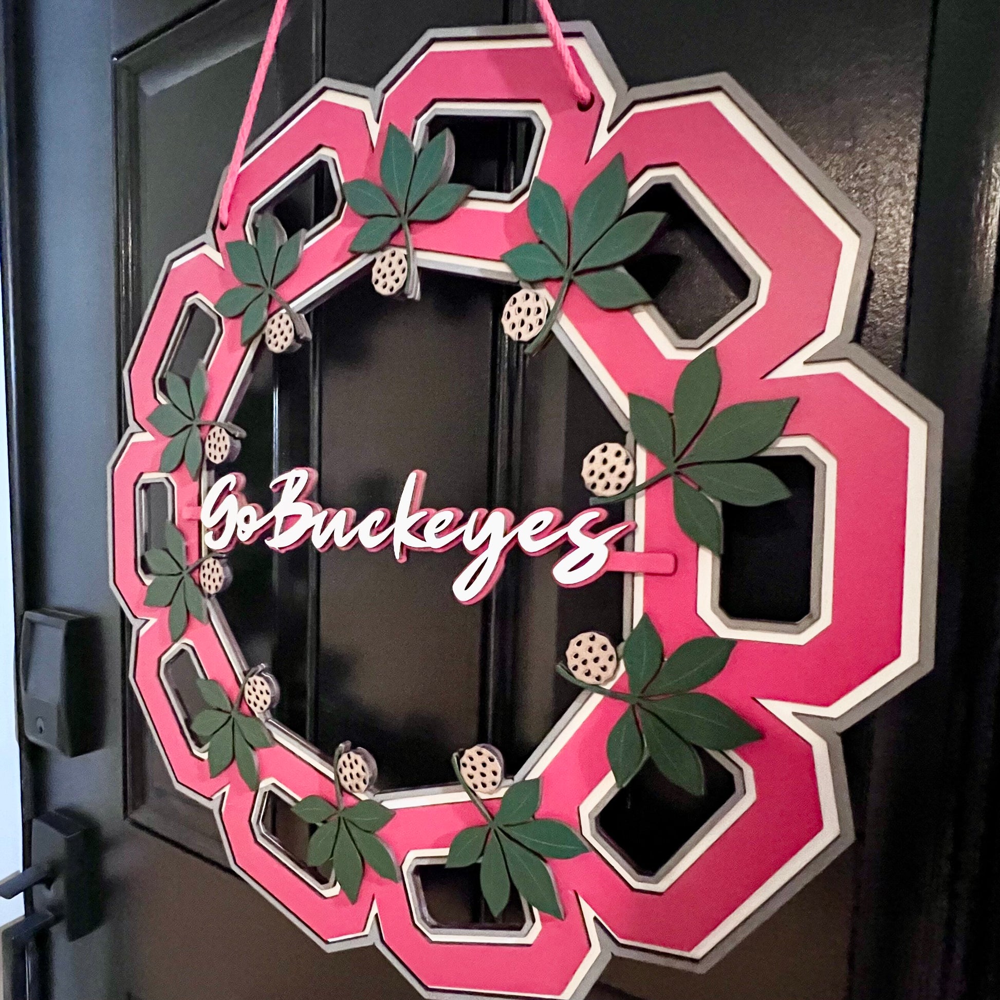 Block O Ohio state wreath with Go Buckeyes in the center