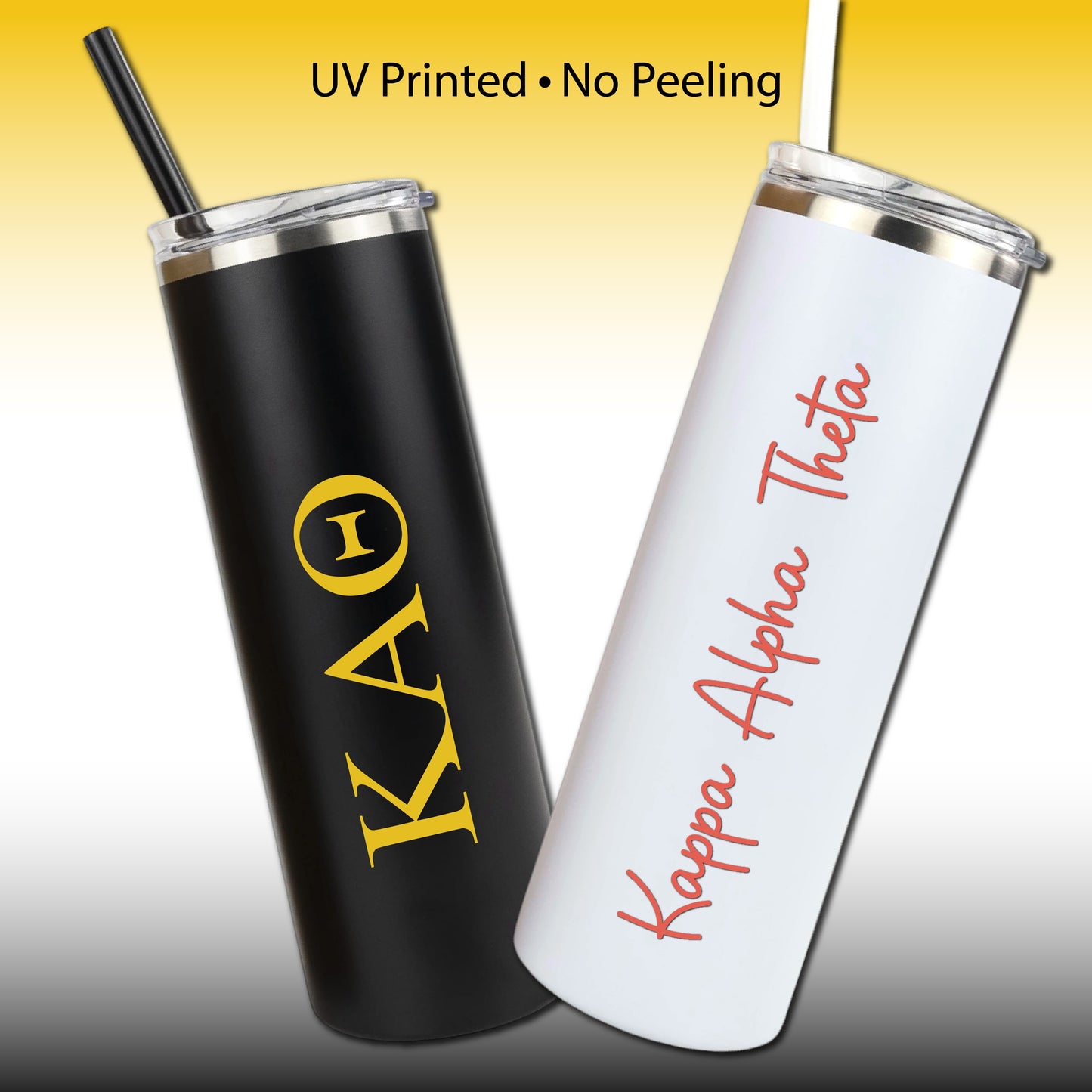 Kappa Alpha Theta Skinny Tumbler | UV Printed Theta Cup | Greek Letters or Script
