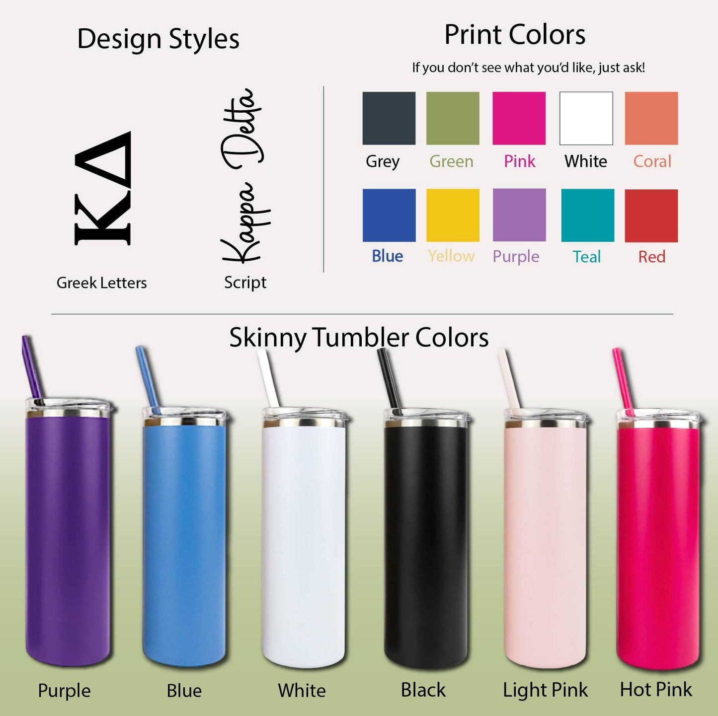 Kappa Delta Skinny Tumbler | UV Printed KD Cup | Greek Letters or Script