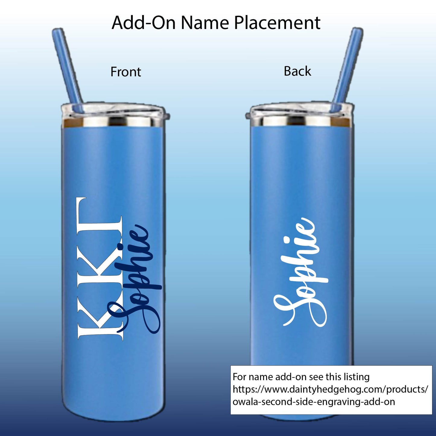 Kappa Kappa Gamma Skinny Tumbler | UV Printed Kappa Cup | Greek Letters or Script