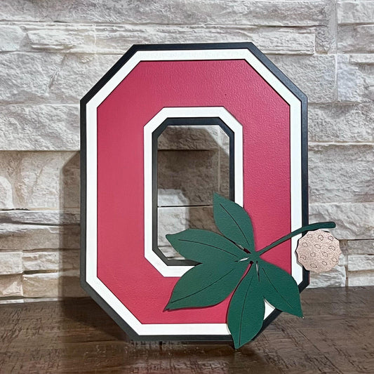 Six Layer 13"+ tall Ohio State University Block O Buckeye sign with stand