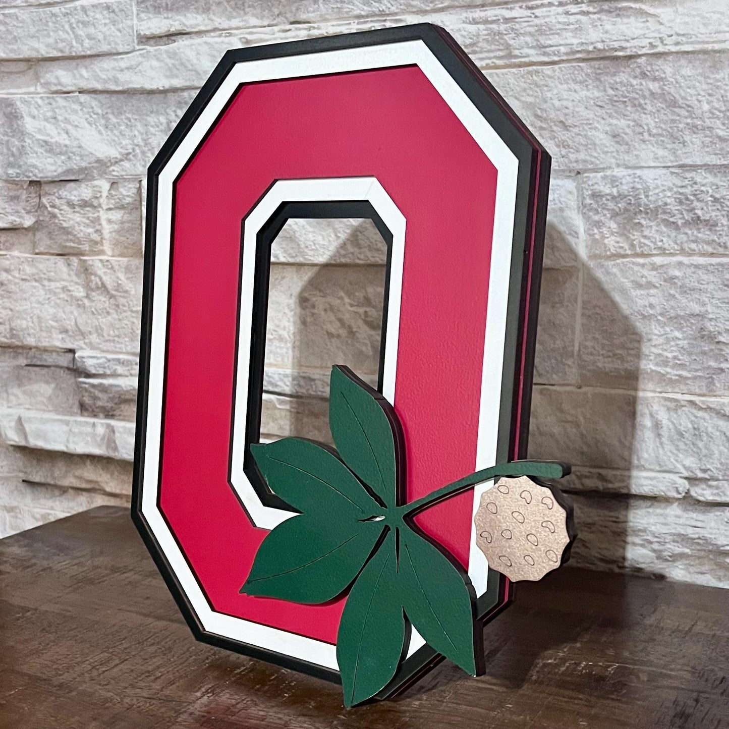 Six Layer 13"+ tall Ohio State University Block O Buckeye sign with stand