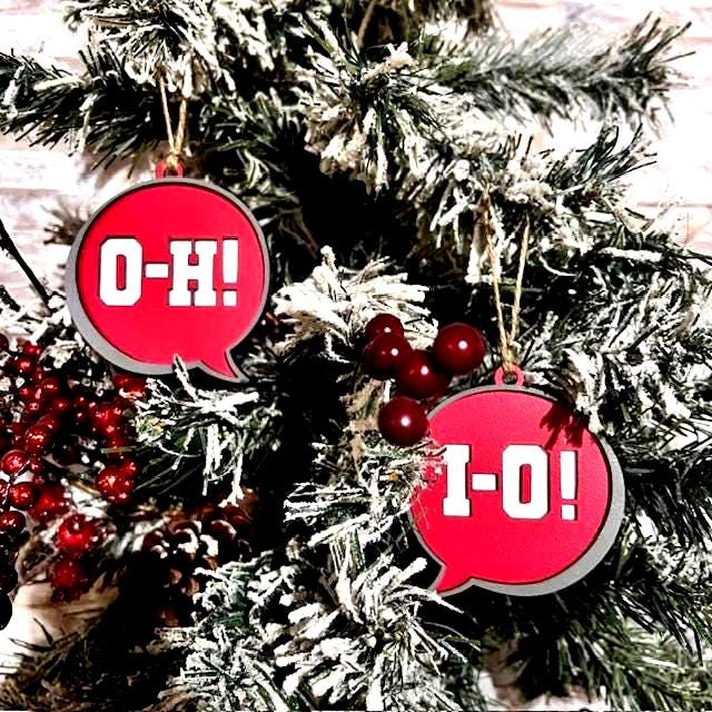 Ohio State "O-H!"  "I-O!" 3-Layer Word Bubble Ornament Set
