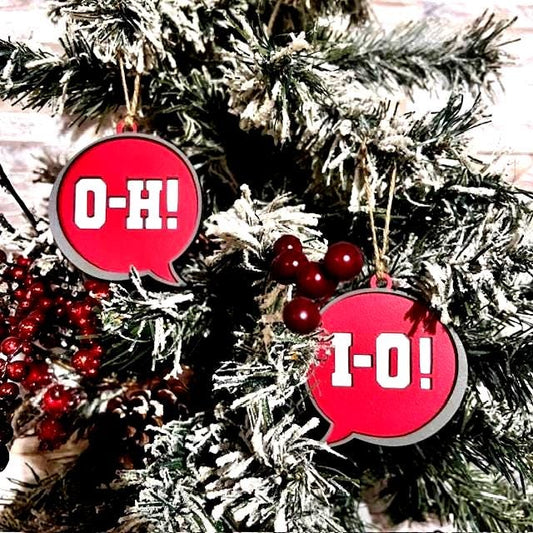 Ohio State "O-H!"  "I-O!" 3-Layer Word Bubble Ornament Set