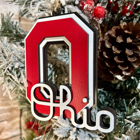 Ohio State University Block O Ohio Script Ornament