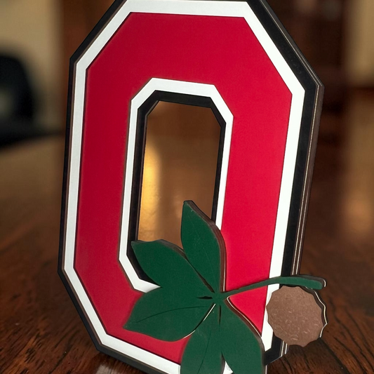 Six Layer 13"+ tall Ohio State University Block O Buckeye sign with stand