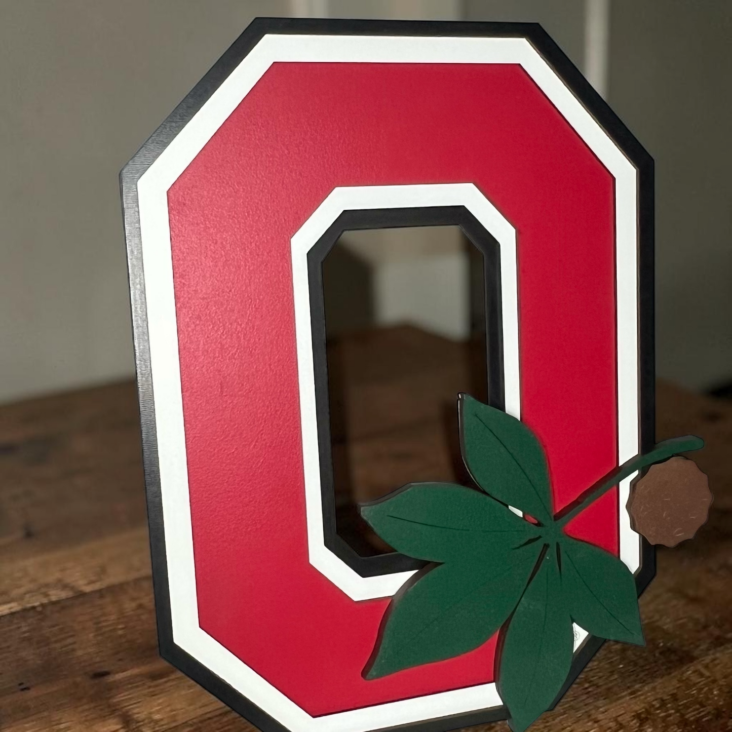 Six Layer 13"+ tall Ohio State University Block O Buckeye sign with stand