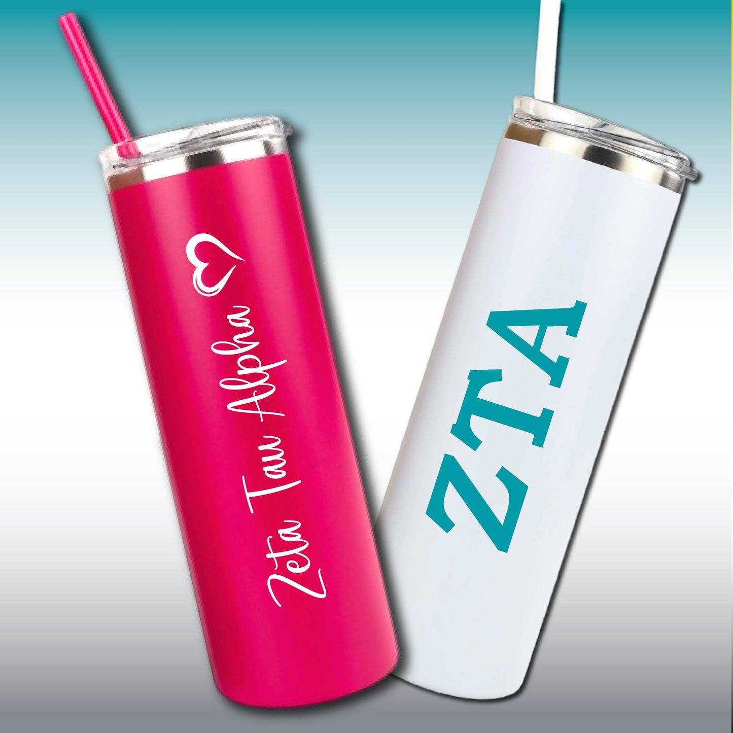 Zeta Tau Alpha Skinny Tumbler | UV Printed ZTA Cup | Greek Letters or Script