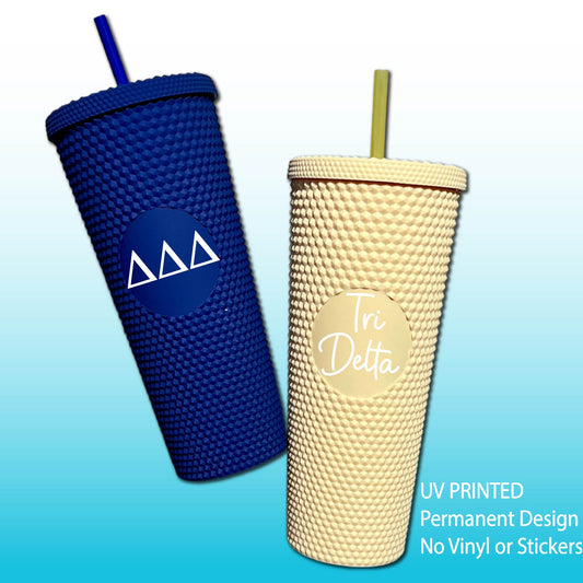 Tri Delta Star Studded Tumbler Greek Letters or Name White UV Printed Sorority Cup