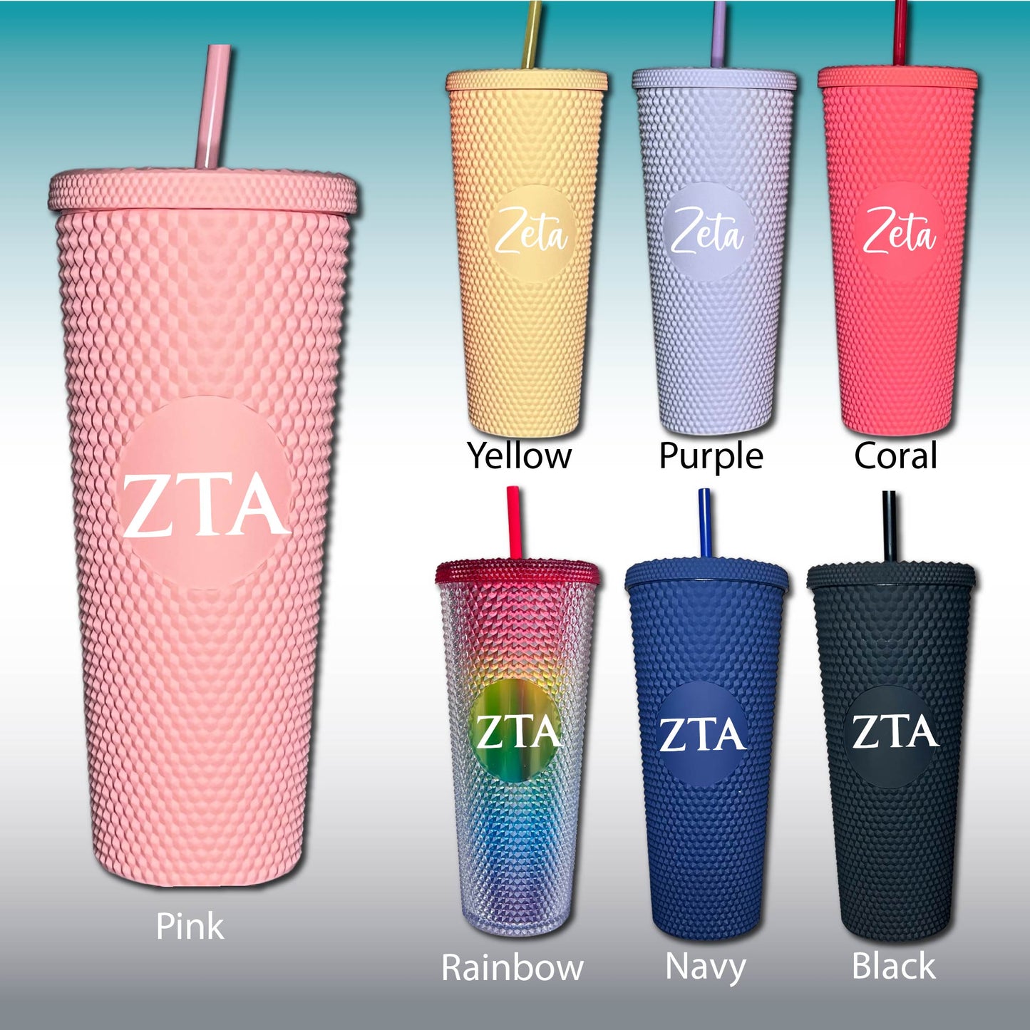 Zeta Tau Alpha Star Studded Tumbler Greek Letters or Name White UV Printed Sorority Cup