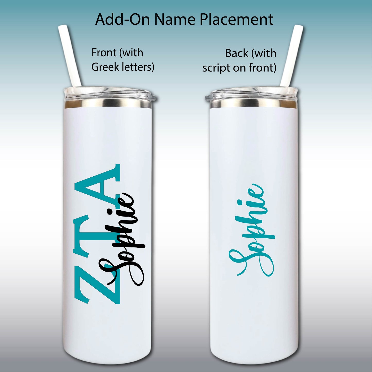 Zeta Tau Alpha Skinny Tumbler | UV Printed ZTA Cup | Greek Letters or Script