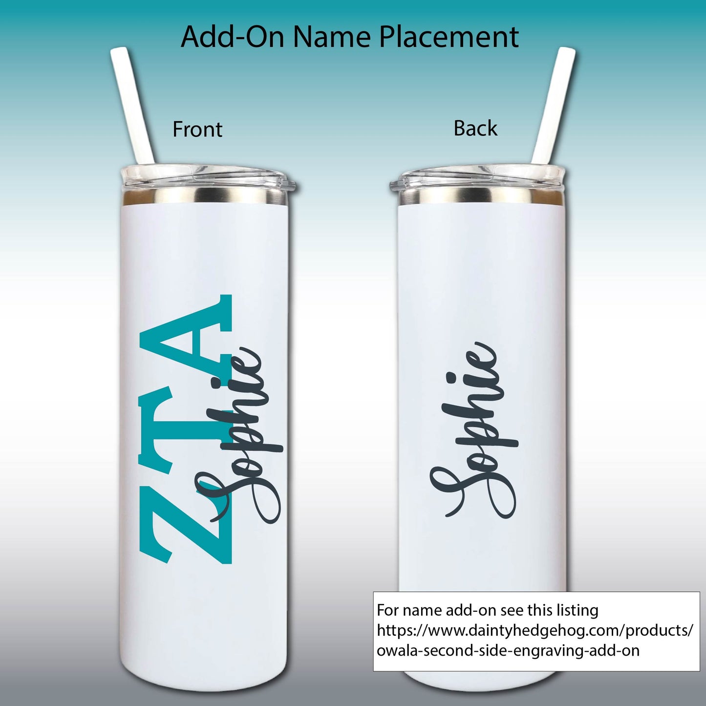 Zeta Tau Alpha Skinny Tumbler | UV Printed ZTA Cup | Greek Letters or Script