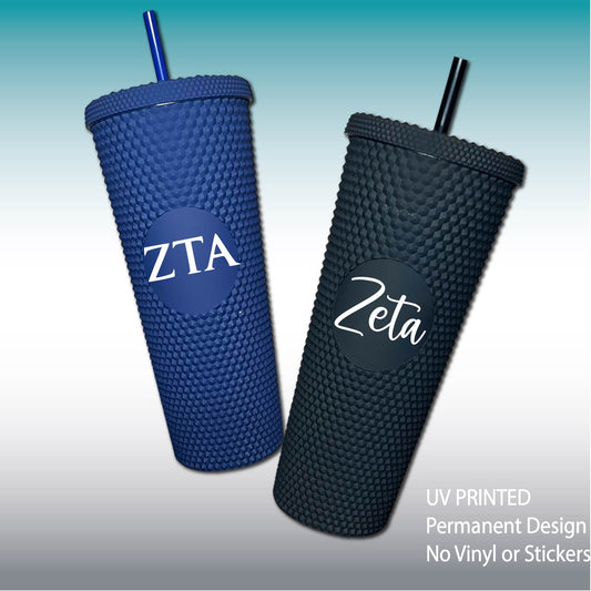 Zeta Tau Alpha Star Studded Tumbler Greek Letters or Name White UV Printed Sorority Cup