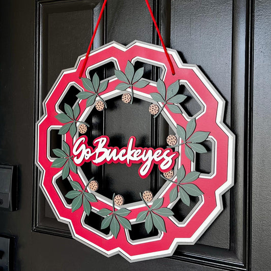 Block O Ohio state wreath with Go Buckeyes in the center