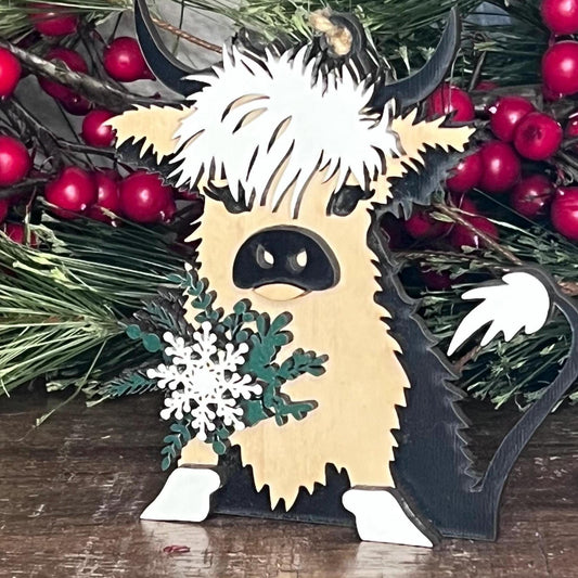 Layered Highland Cow Christmas Ornament