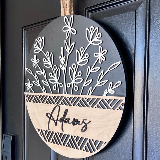 Personalized Last Name Door Hanger: Birch Wood Welcome Sign