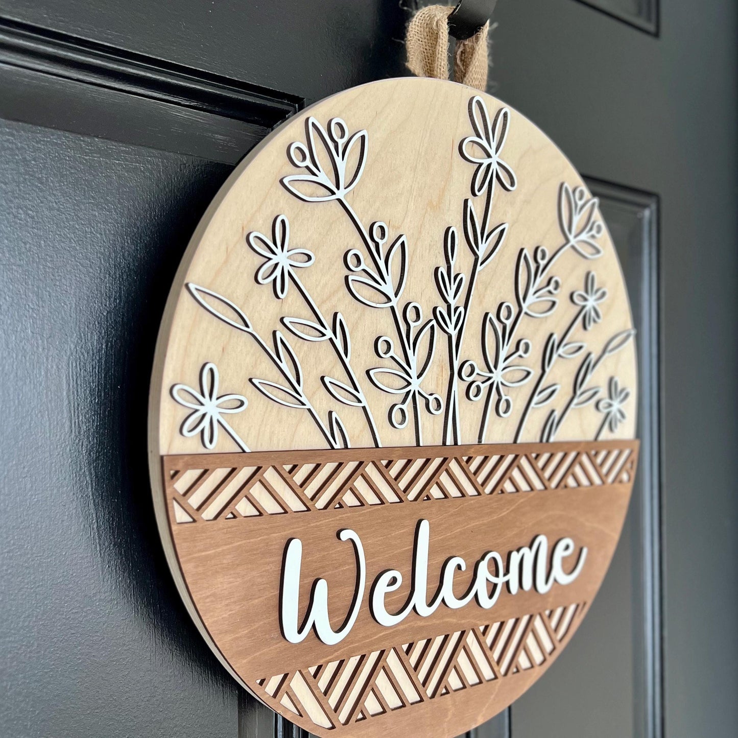 Personalized Last Name Door Hanger: Birch Wood Welcome Sign