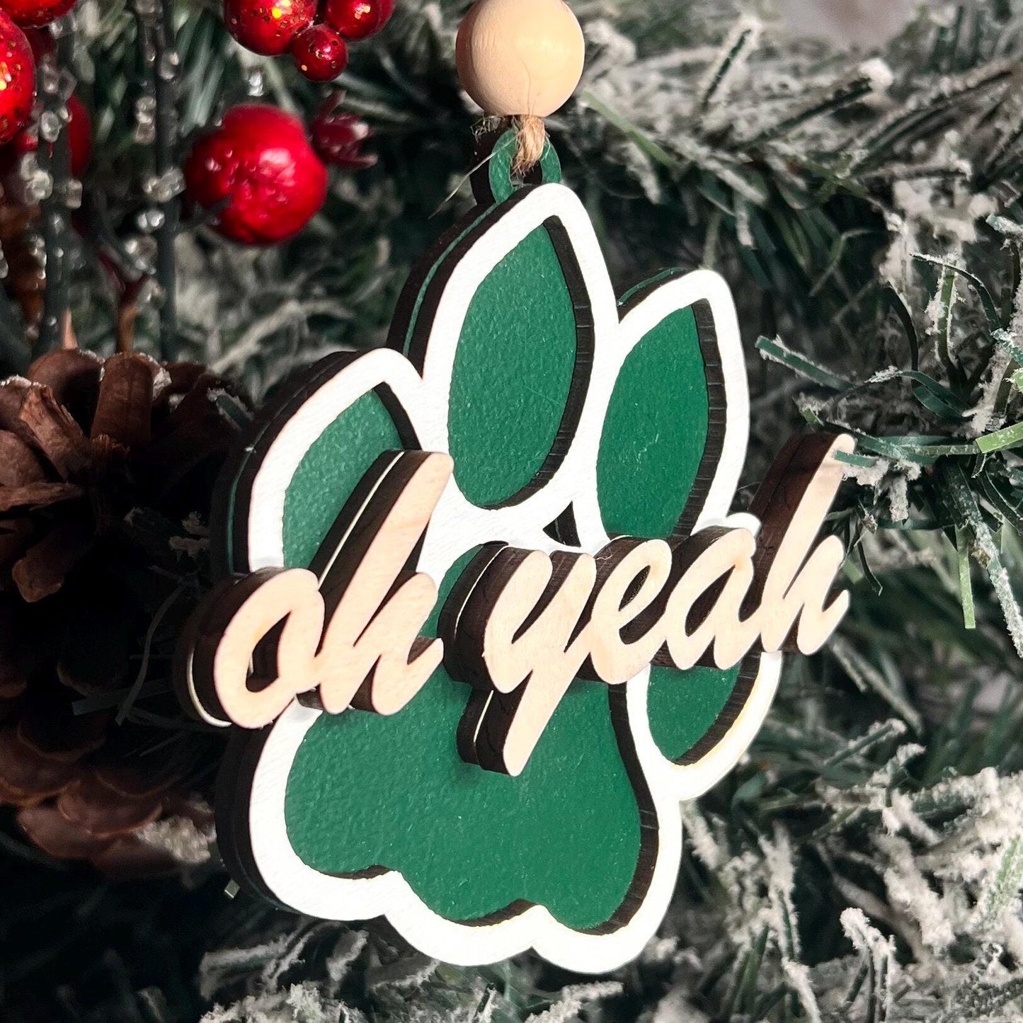 Ohio University Bobcat Paw OU Oh Yeah Ornament