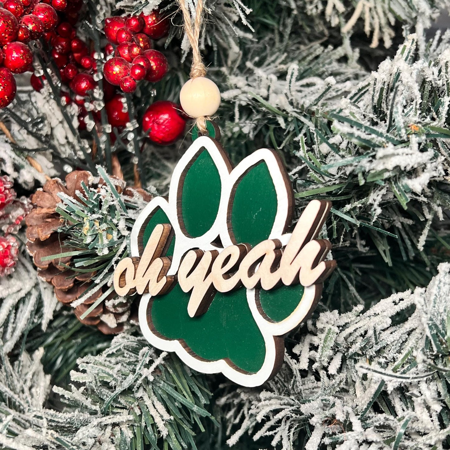 Ohio University Bobcat Paw OU Oh Yeah Ornament