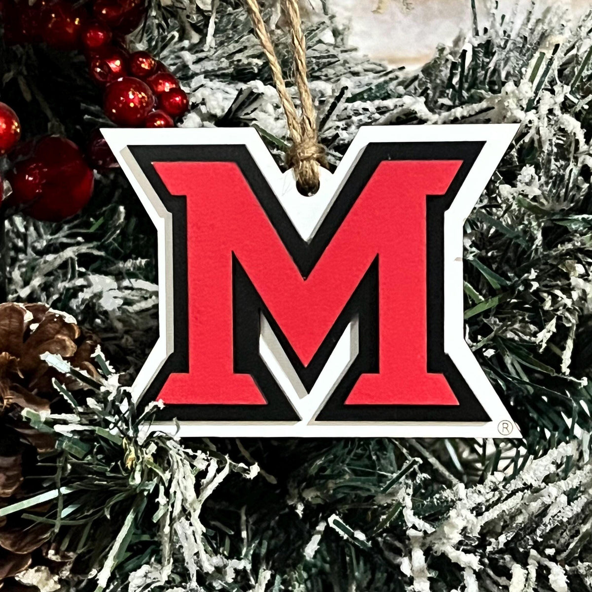 Licensed Miami University Ohio Logo 3 Layer Wood Ornament