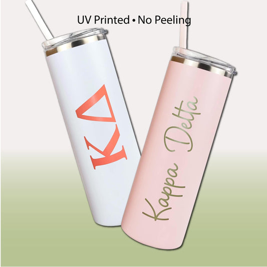 Kappa Delta Skinny Tumbler | UV Printed KD Cup | Greek Letters or Script