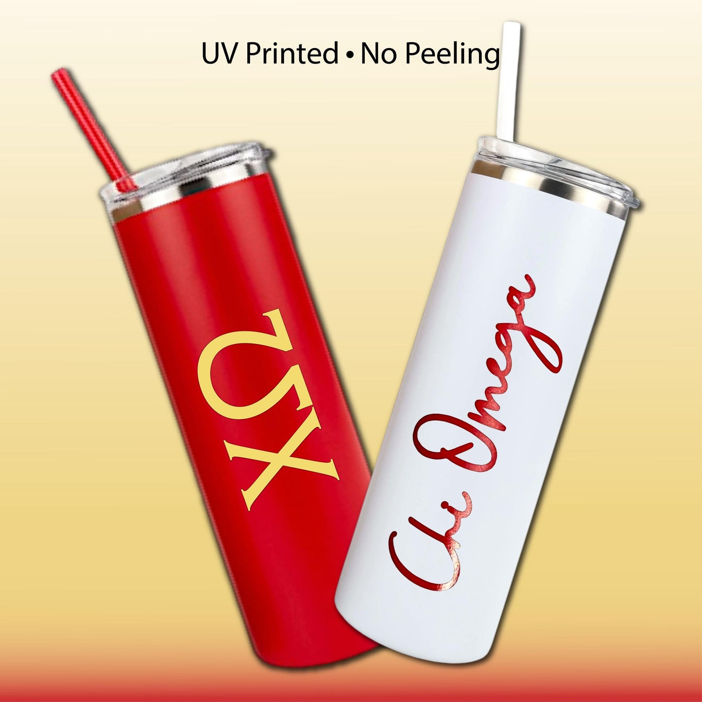 Chi Omega Skinny Tumbler | UV Printed Chi O Cup | Greek Letters or Script