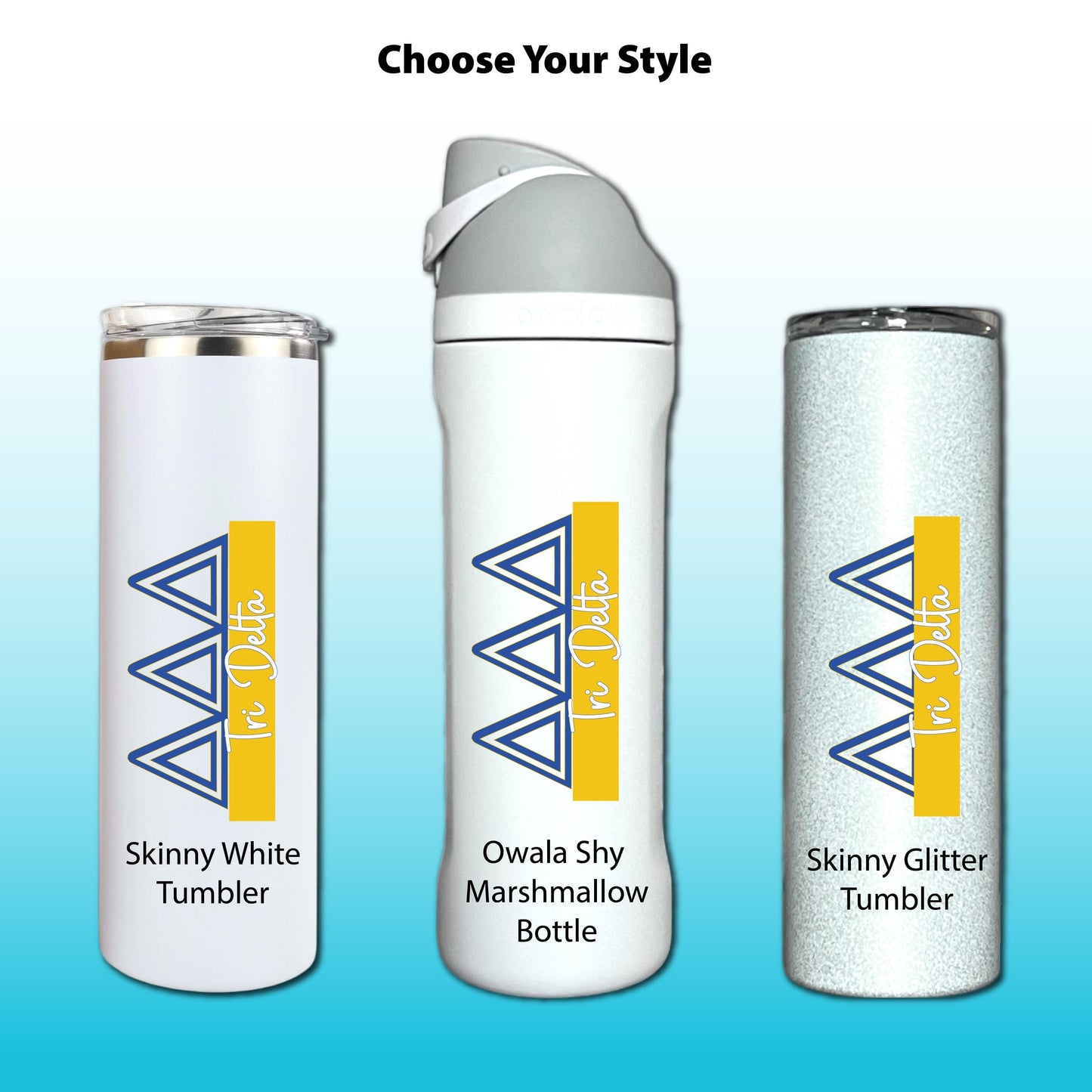 Delta Delta Delta Greek Letter Tumbler | Tri Delta Sorority Name Overlay | Owala or Glitter Skinny