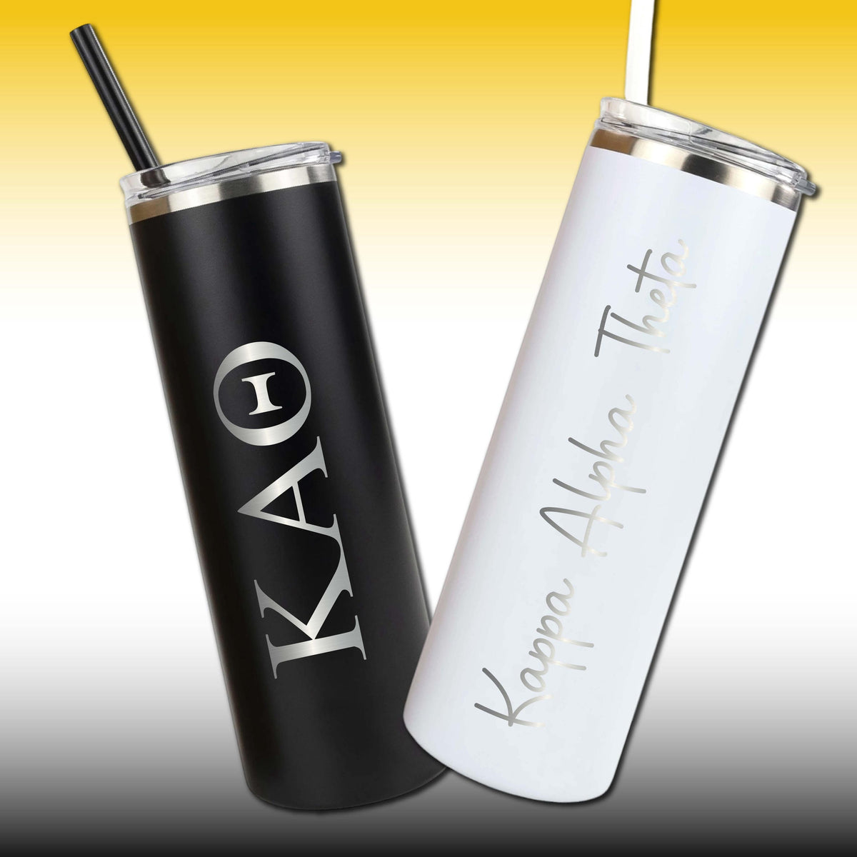 Kappa Alpha Theta Skinny Tumbler | Engraved Greek Letters or Script
