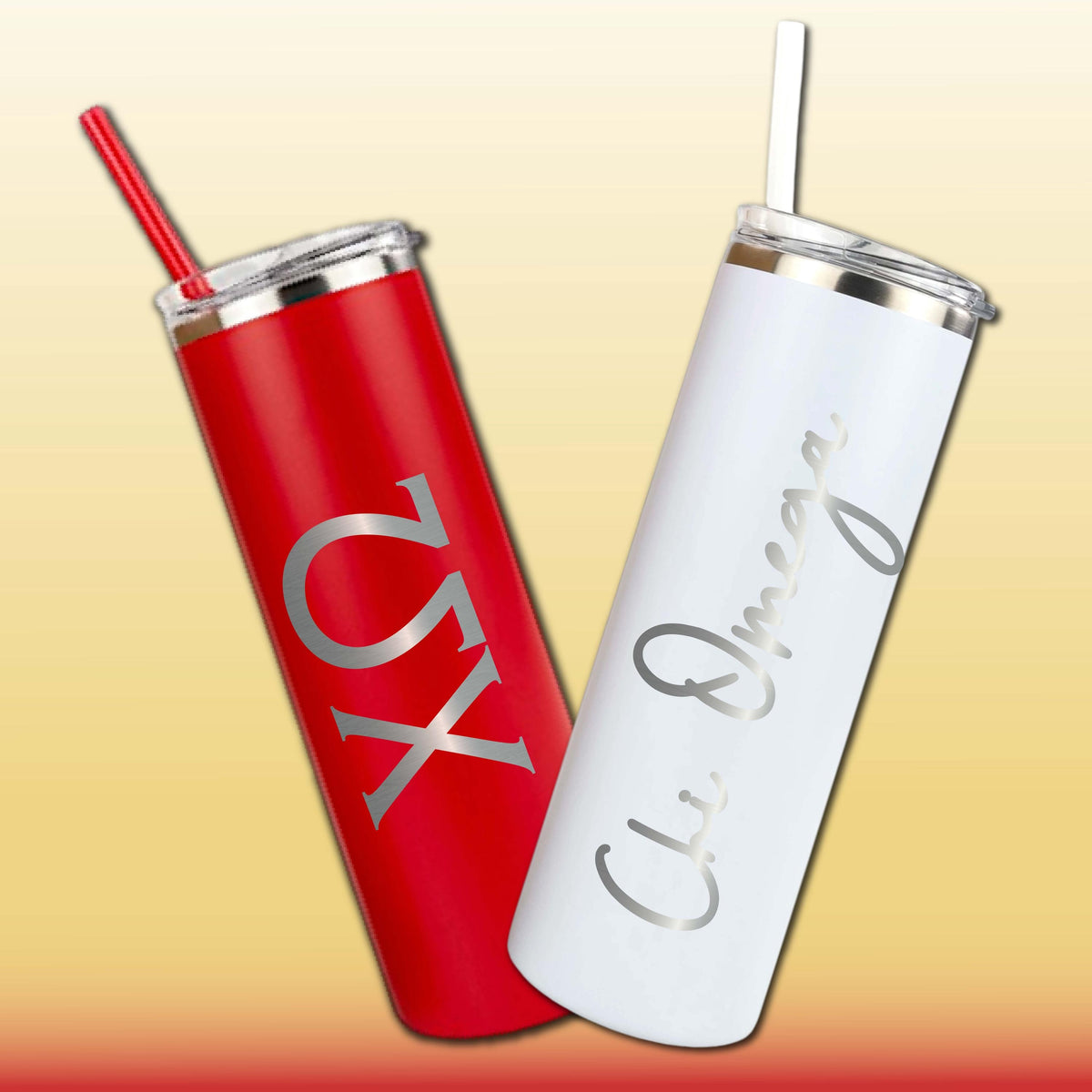 Chi Omega Skinny Tumbler | Engraved Greek Letters or Script