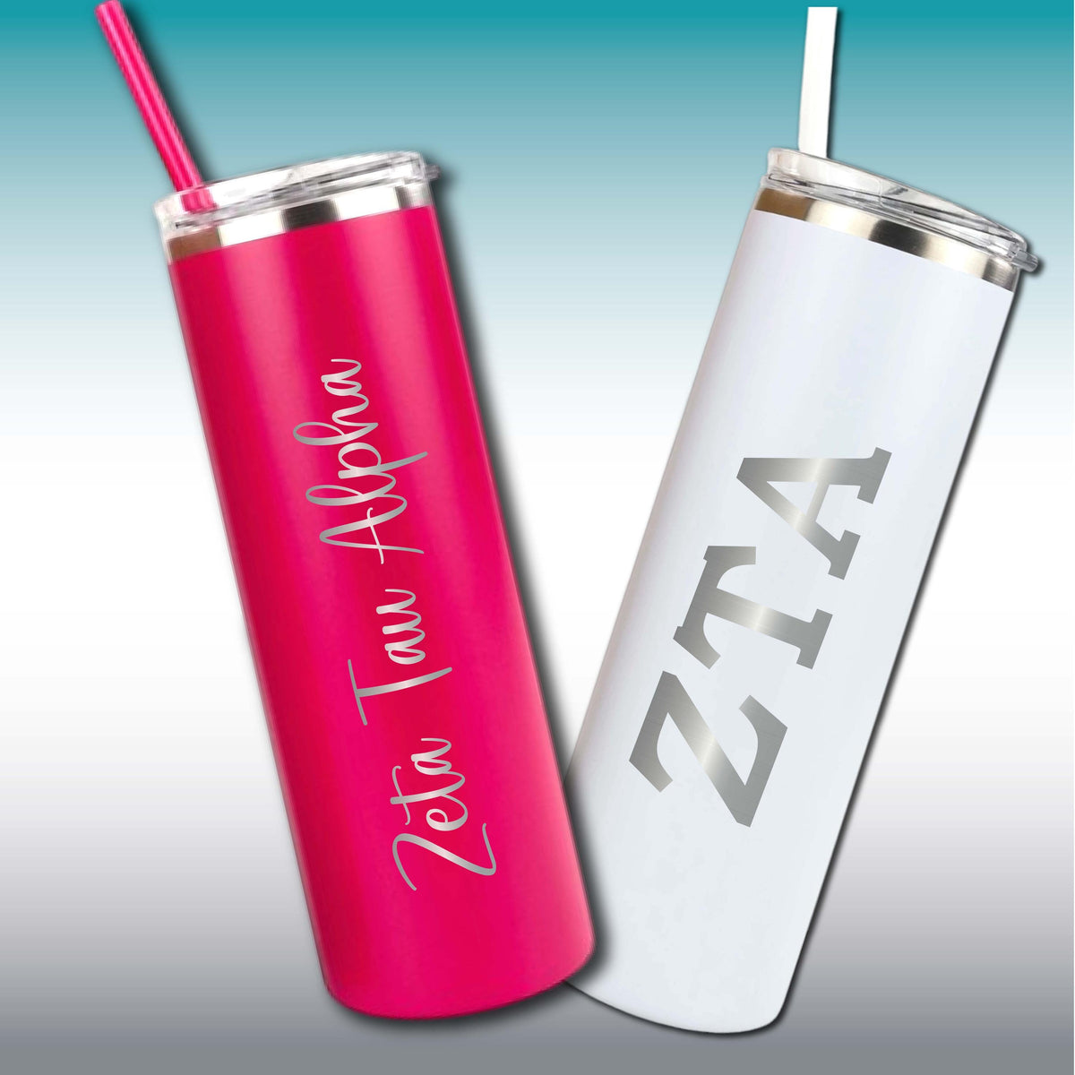 Zeta Tau Alpha Skinny Tumbler | Engraved Greek Letters or Script