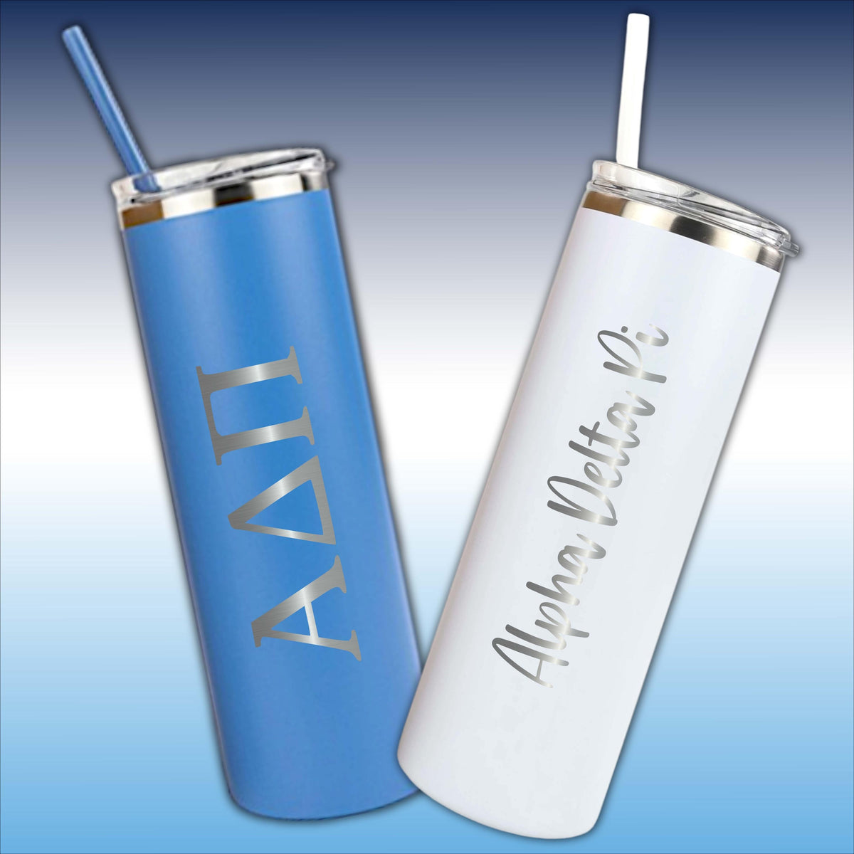 Alpha Delta Pi Skinny Tumbler | Engraved Greek Letters or Script